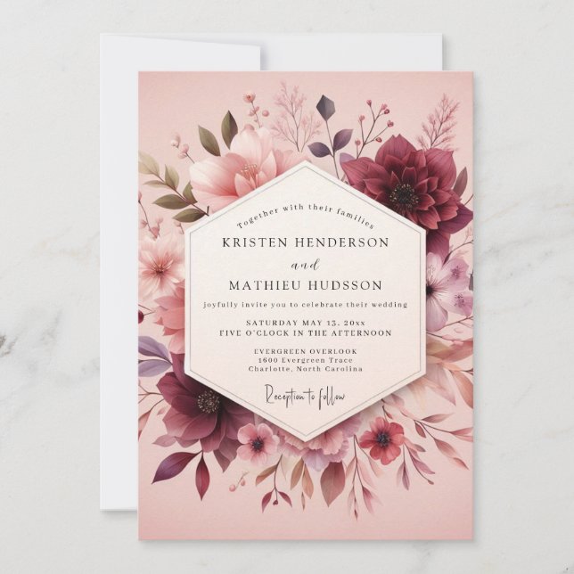 Invitation Mariage Floraison Romantique de Rosewood (Devant)