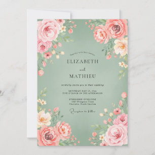 Invitation Mariage Floraison Rose Sage