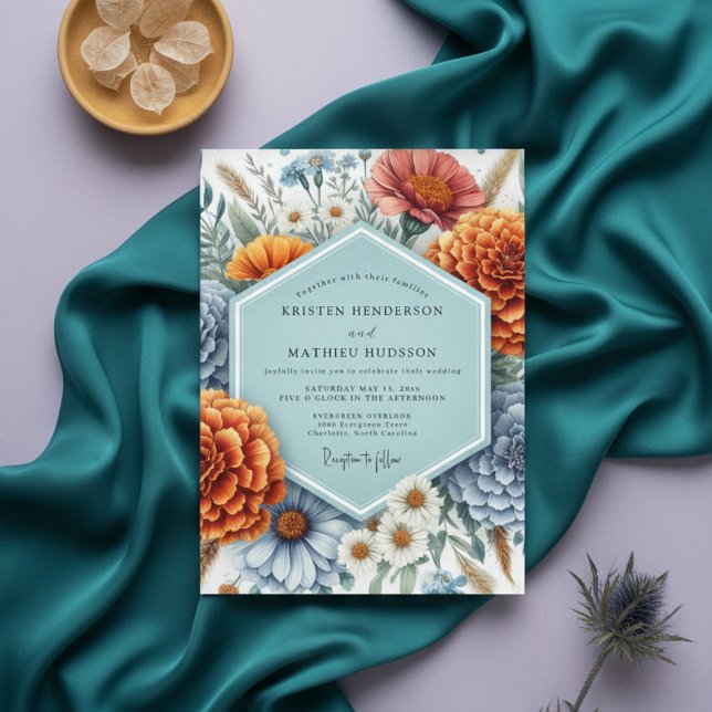 Invitation Mariage Floraison Rustique Bleu Poussiéreux (Créateur téléchargé)