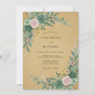 Invitation Mariage Floraison Verdoyante Teintée de Menthe
