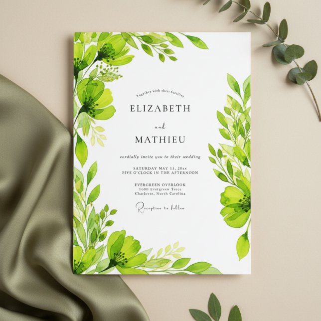 Invitation Mariage Floraison Verdoyante Vert Citron (Créateur téléchargé)