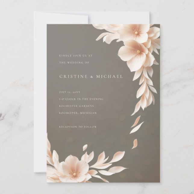 Invitation mariage floral 3d rousse et taupe (Devant)