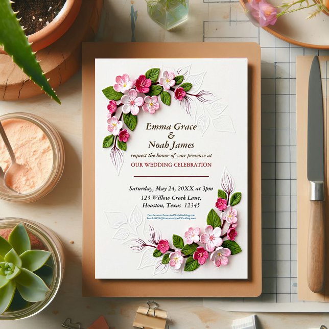 Invitation Mariage Floral 3D Rustique (Créateur téléchargé)