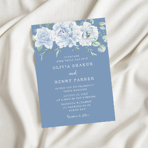 Invitation Mariage floral à aquarelle bleue