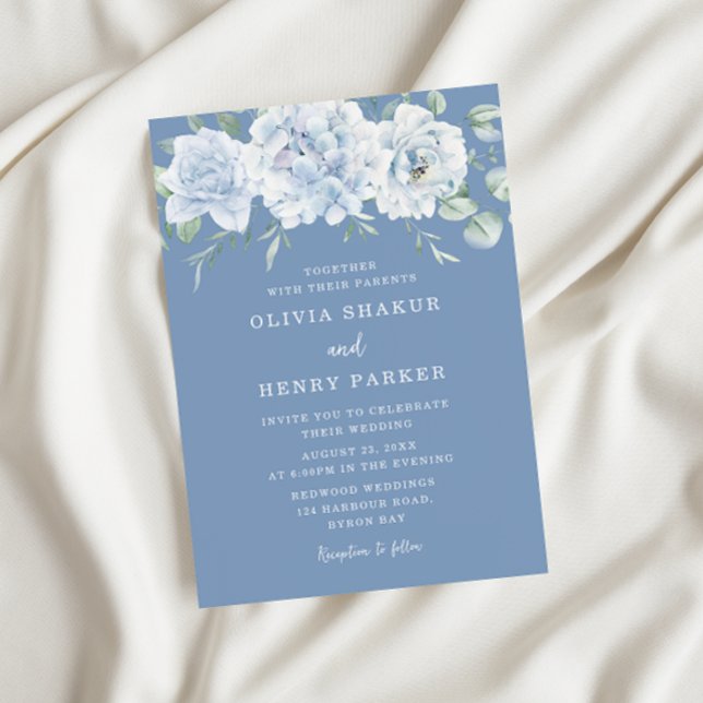 Invitation Mariage floral à aquarelle bleue (Créateur téléchargé)