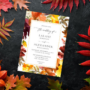 Invitation Mariage floral à automne orange et jaune -3 blanc