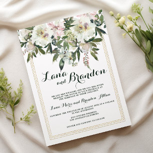 Invitation Mariage floral à écriture classique crème rose pay