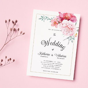 Invitation Mariage floral à écriture formelle de menthe rose 