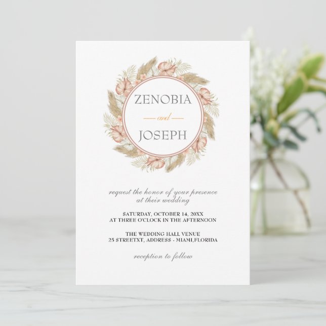 Invitation Mariage floral à feutre minimal (Debout devant)
