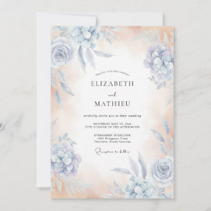 Invitation Mariage Floral à la Douce Murmure Bleu Ciel
