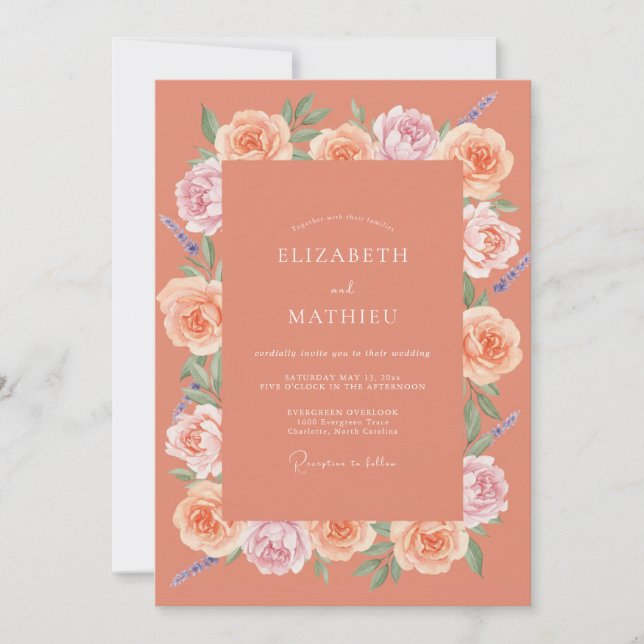 Invitation Mariage Floral à la Fleur de Corail (Devant)