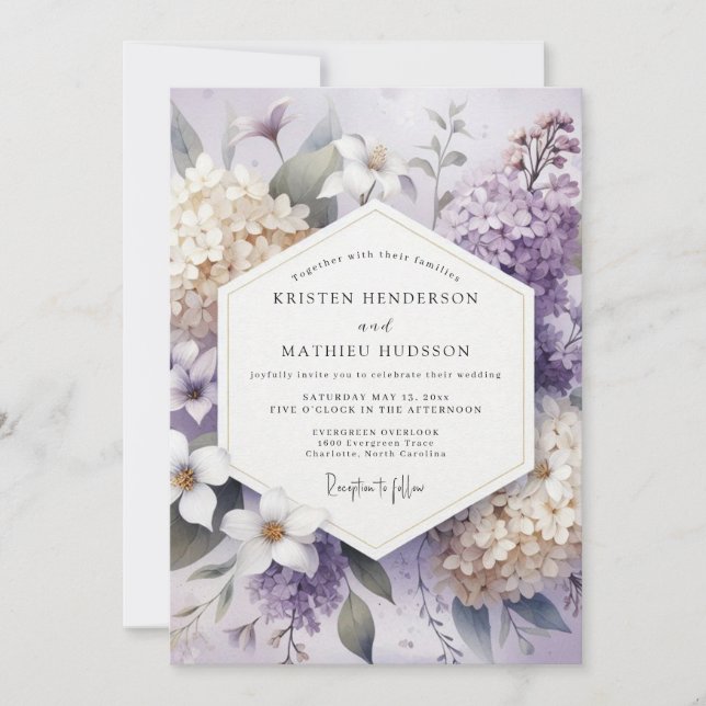 Invitation Mariage Floral à la Fleur de Lavande (Devant)