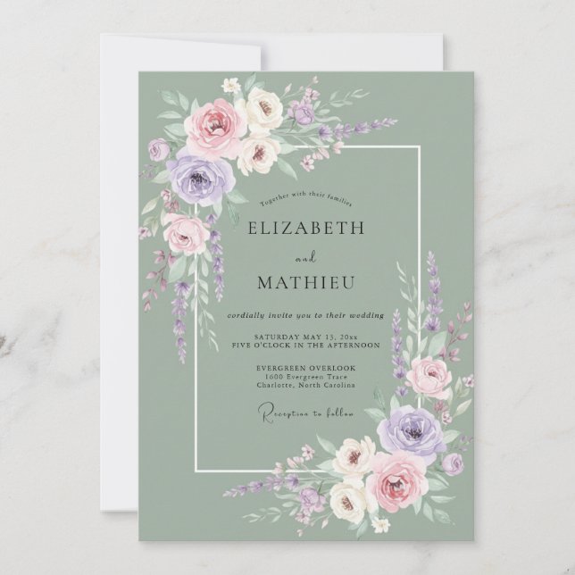 Invitation Mariage Floral à la Fleur de Sauge (Devant)