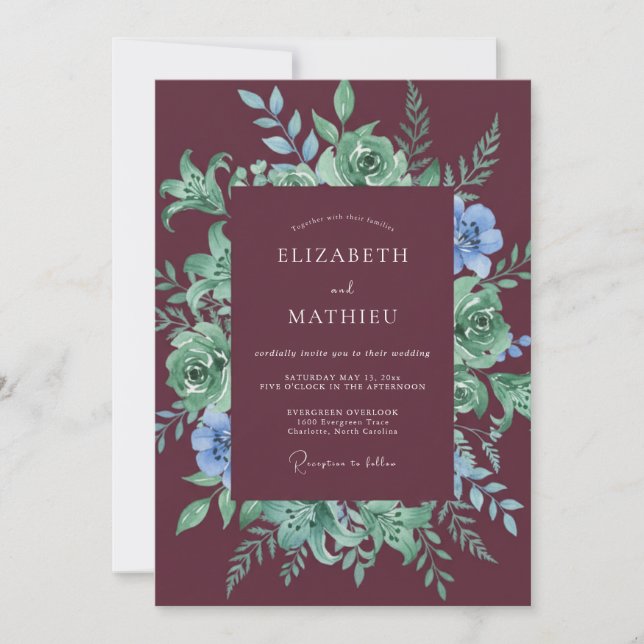 Invitation Mariage Floral à la Menthe de Bourgogne (Devant)
