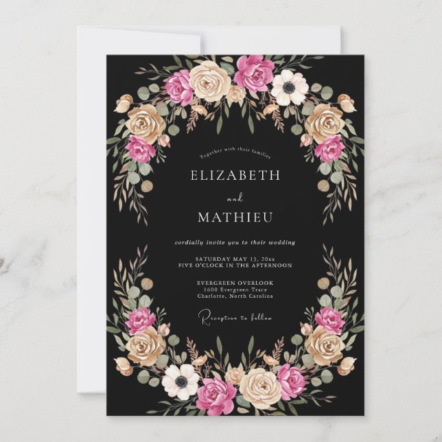 Invitation Mariage Floral à la Rougeur Rose (Devant)