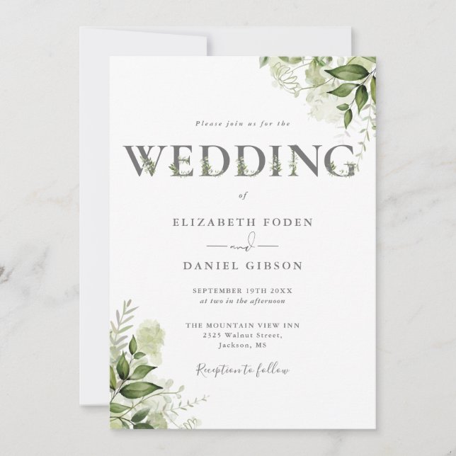 Invitation Mariage Floral à la Typographie Élégante de Verdur (Devant)