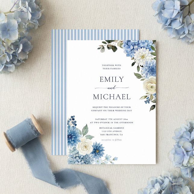 Invitation Mariage Floral à l'Aquarelle Bleue Hydrangea (Créateur téléchargé)