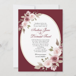 Invitation Mariage Floral à l'aquarelle Burgundy Élégant