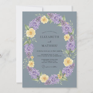 Invitation Mariage Floral à l'Aquarelle Douce Bleu Ardoise