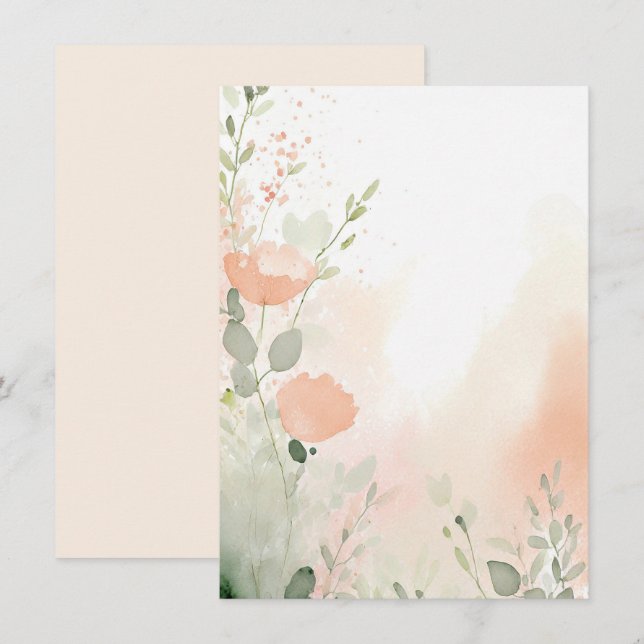 Invitation Mariage floral à l'aquarelle orange et pêche vierg (Devant / Derrière)