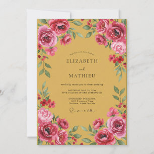 Invitation Mariage Floral à l'Aquarelle Rose Doré
