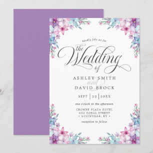 Invitation Mariage Floral à l'Aquarelle Violet Élégant