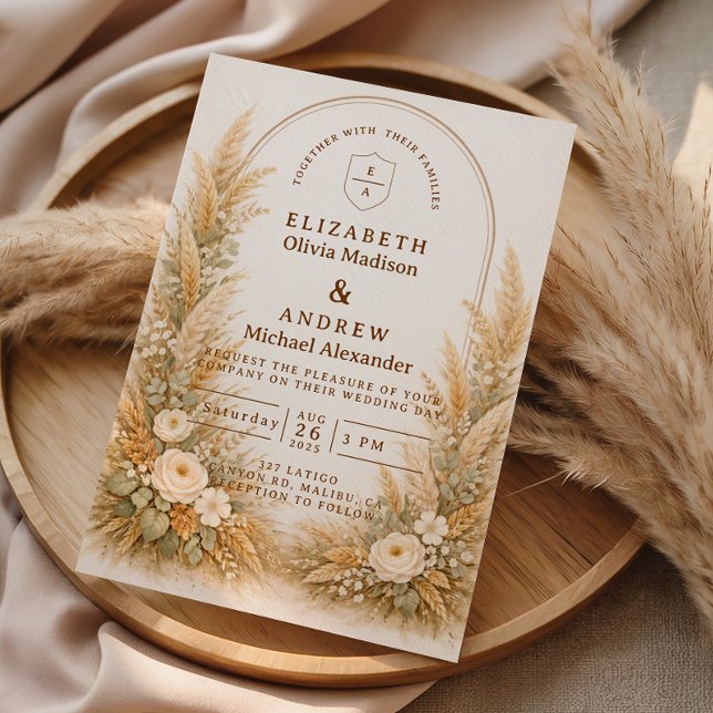 Invitation Mariage Floral à l'Arche de Blé Neutre (Créateur téléchargé)