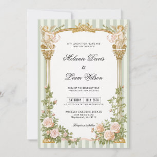 Invitation Mariage Floral à l'Arche de Cherub avec Rayure Ver