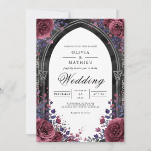 Invitation Mariage Floral à l'Arche Gothique de Prune