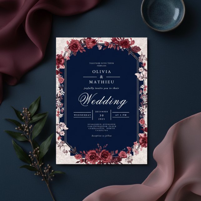 Invitation Mariage Floral à l'Arche Rose de Bourgogne (Créateur téléchargé)