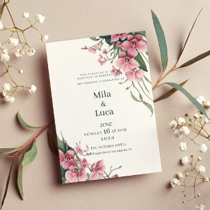 Invitation Mariage floral à l'orchidée rose menthe aquarelle