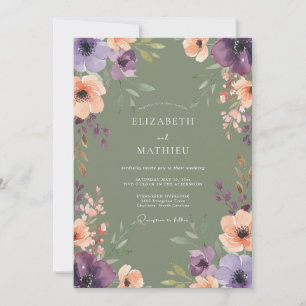 Invitation Mariage Floral Abondant Vert Sauge