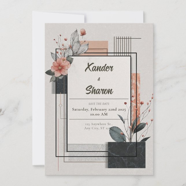 Invitation Mariage floral Abstrait Blush moderne (Devant)