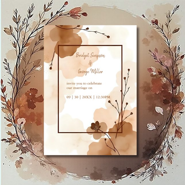 Invitation mariage floral abstrait brun (Créateur téléchargé)