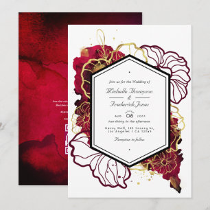 Invitation Mariage floral Abstrait de Bourgogne et or