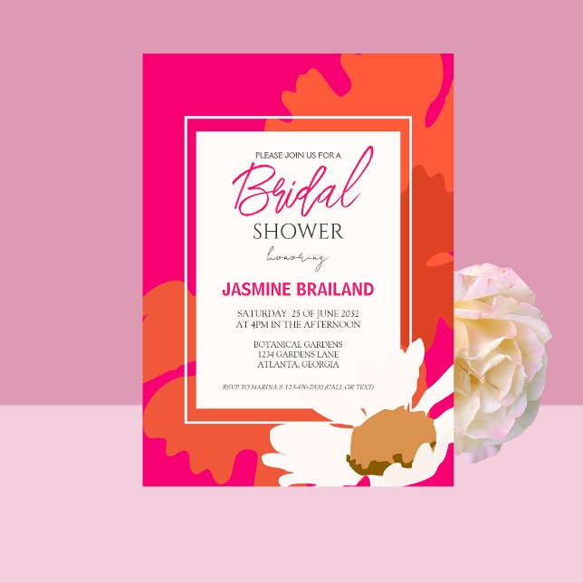 Invitation Mariage Floral Abstrait Fleur de Daisy Rose Chaud  (Créateur téléchargé)