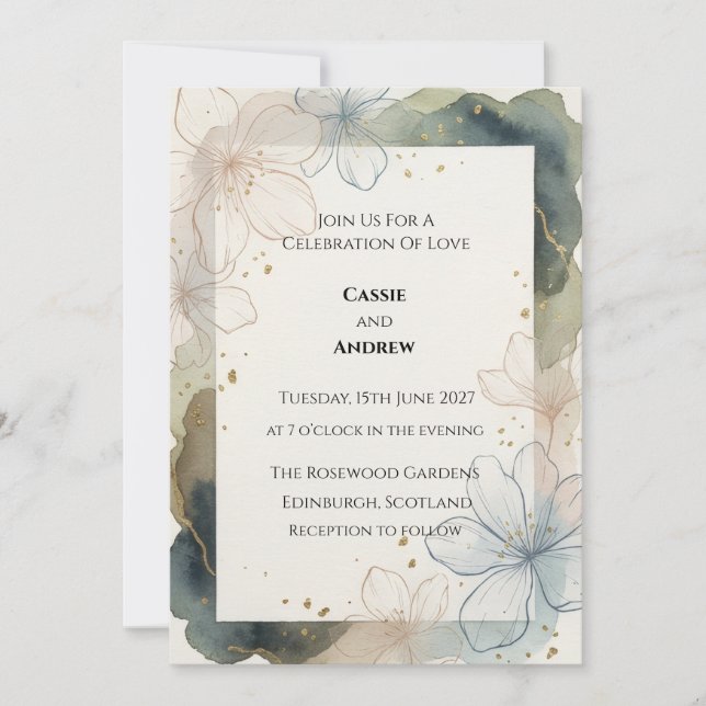 Invitation Mariage Floral Abstrait Teinté de Rose Pâle (Devant)