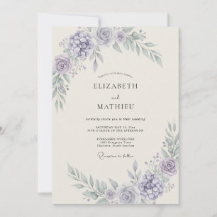 Invitation Mariage Floral Aérien Pervenche