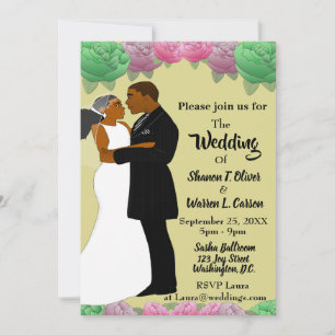 Invitation Mariage floral afro-américain marié et marié