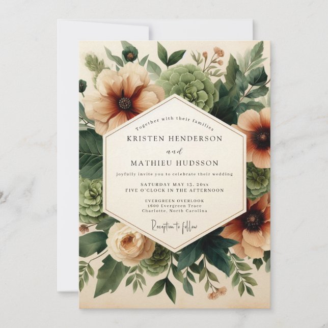 Invitation Mariage Floral Ambré en Forêt (Devant)