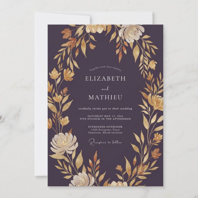 Invitation Mariage Floral Ambre Prune (Devant)