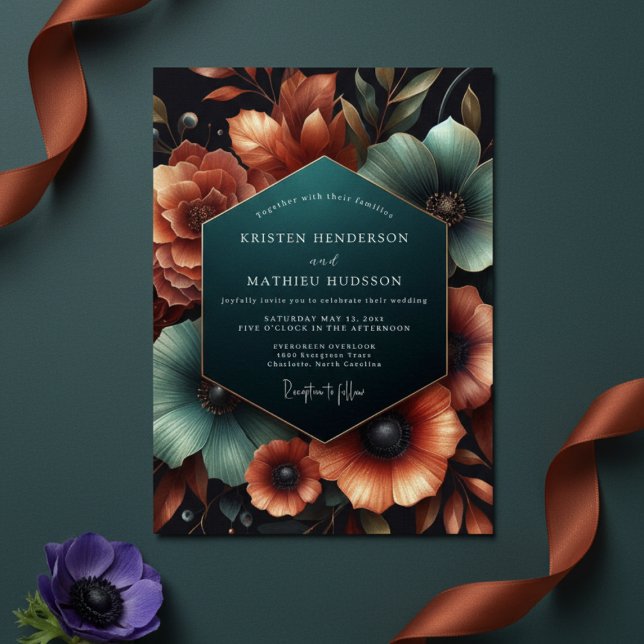 Invitation Mariage Floral Ambre Sarcelle Humeur (Créateur téléchargé)