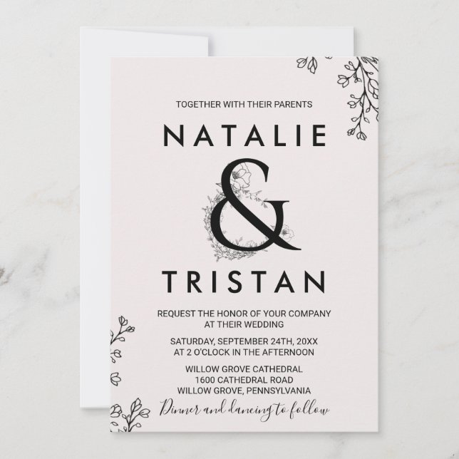 Invitation Mariage Floral Ampersand (Devant)