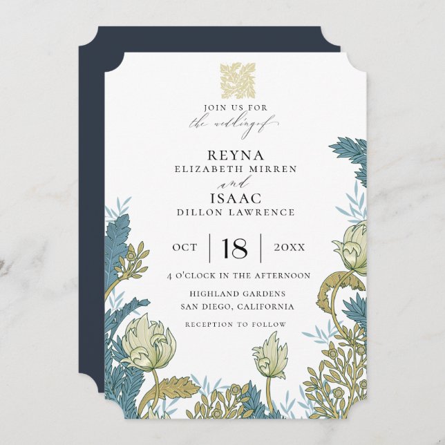 Invitation Mariage floral anglais antique (Devant / Derrière)
