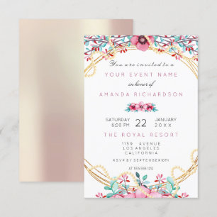 Invitation Mariage Floral Anniversaire Or Rose Douce Perles