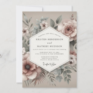 Invitation Mariage Floral Antique Rose Poussiéreux