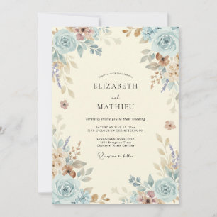 Invitation Mariage Floral Antiquité Bleu Clair