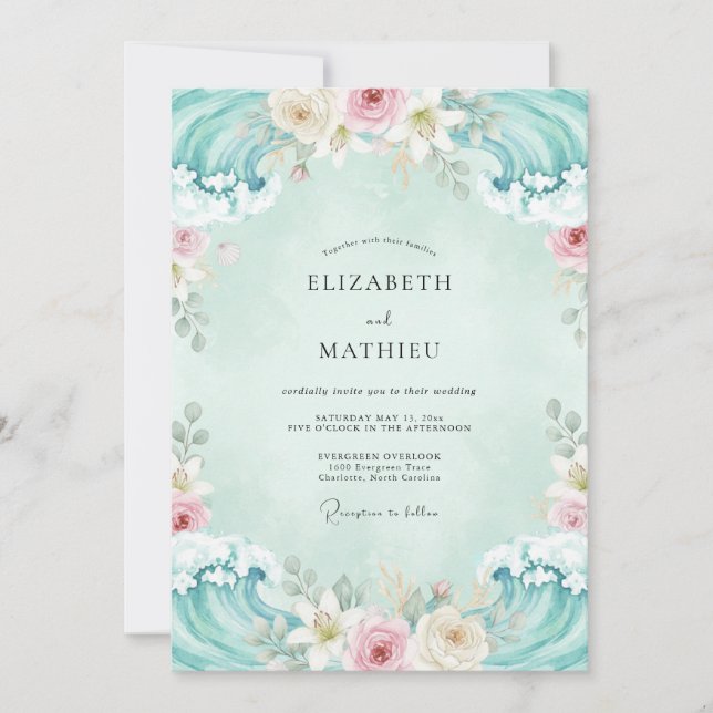 Invitation Mariage Floral Aqua Douce (Devant)