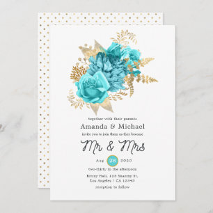 Invitation Mariage Floral Aqua et Gold