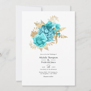 Invitation Mariage floral Aqua et Or